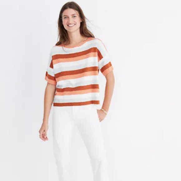 Madewell Boxy Sweater Tee | Striped | Cotton | Size L - Picture 2 of 9